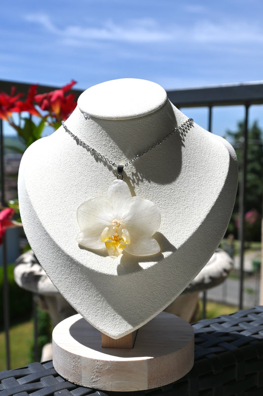 Collana Orchidea Phalaenopsis Bianca - Acciaio