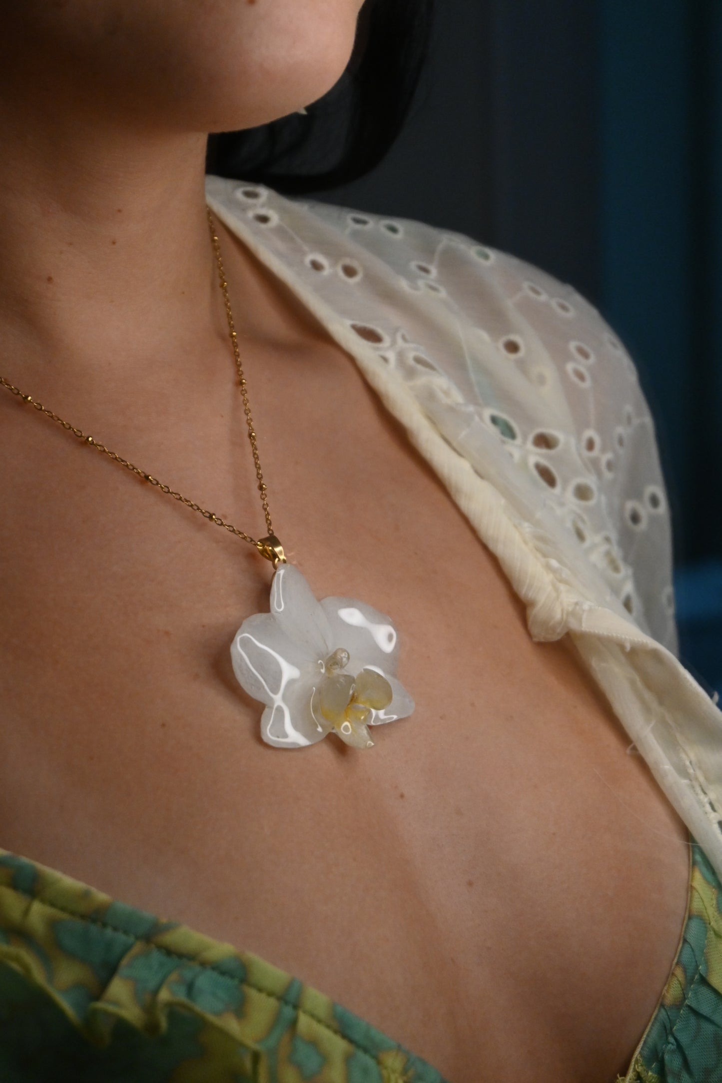 Collana Orchidea Phalaenopsis Bianca - Acciaio