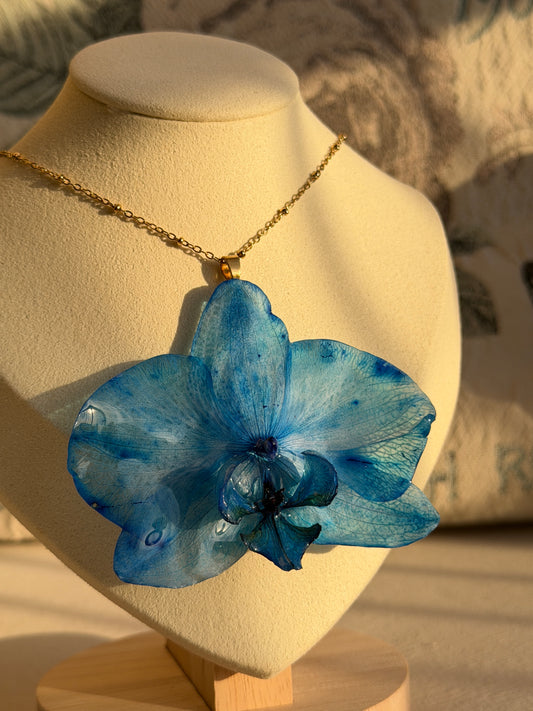 Collana Orchidea BLU - Acciaio dorato