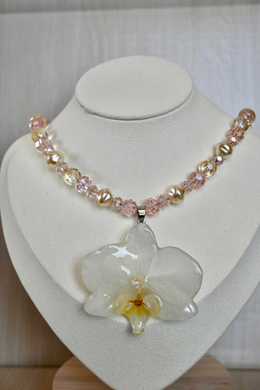 Collana Orchidea Bianca - Perline in vetro