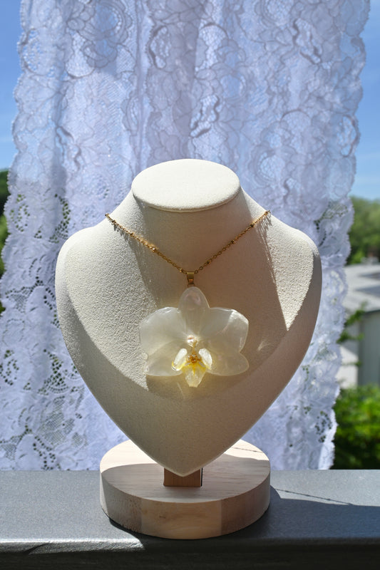 Collana Orchidea Phalaenopsis Bianca - Acciaio