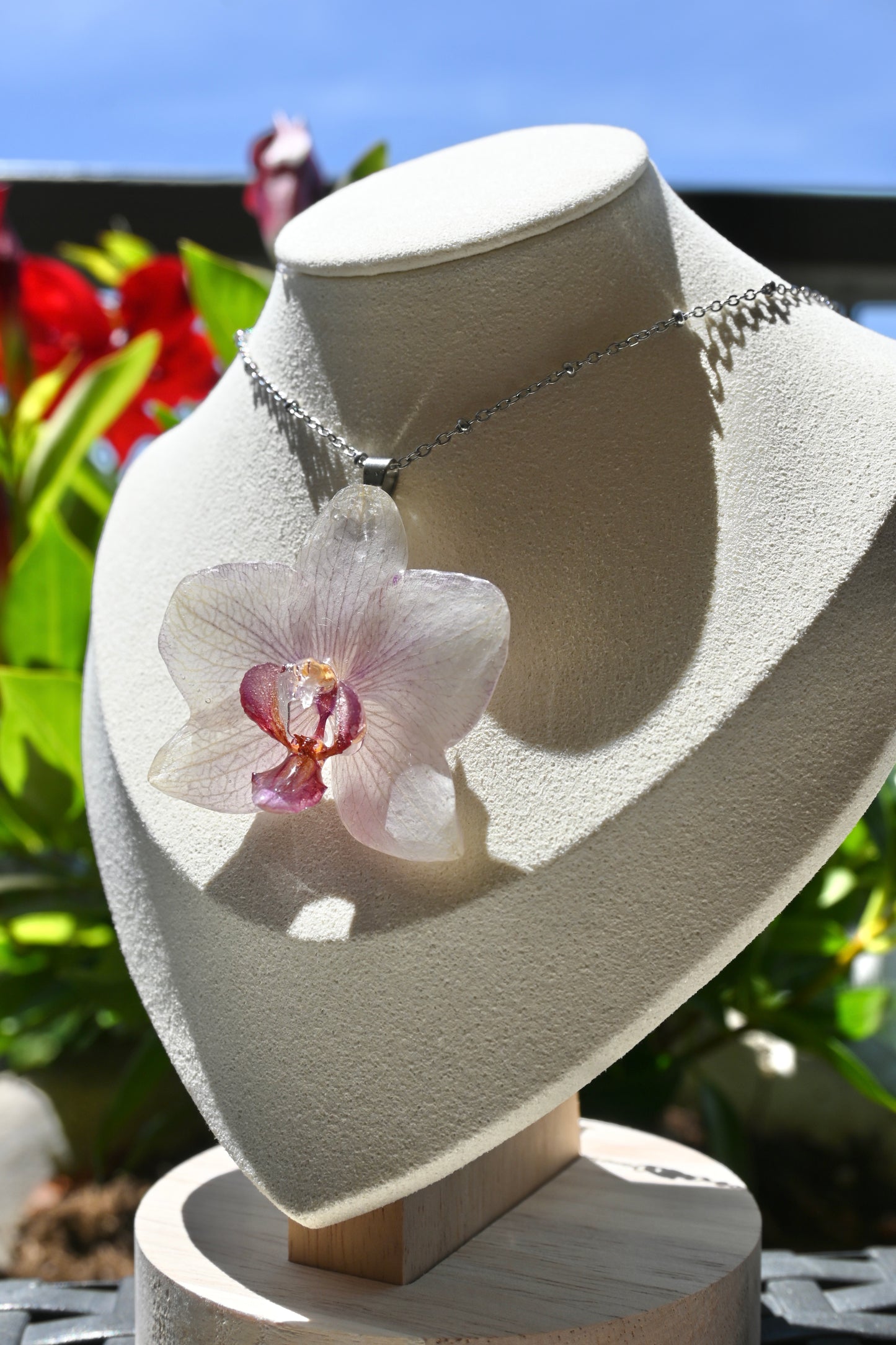 Collana Orchidea Phalaenopsis sfumature viola - Acciaio argentato