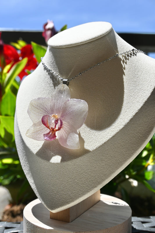 Collana Orchidea Phalaenopsis sfumature viola - Acciaio argentato