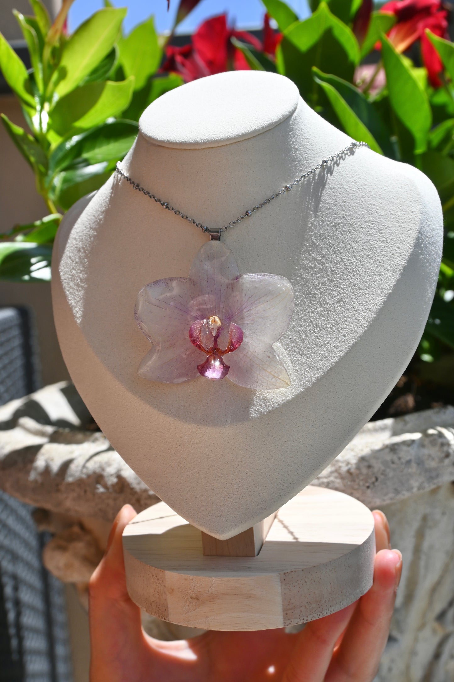 Collana Orchidea Phalaenopsis sfumature viola - Acciaio argentato