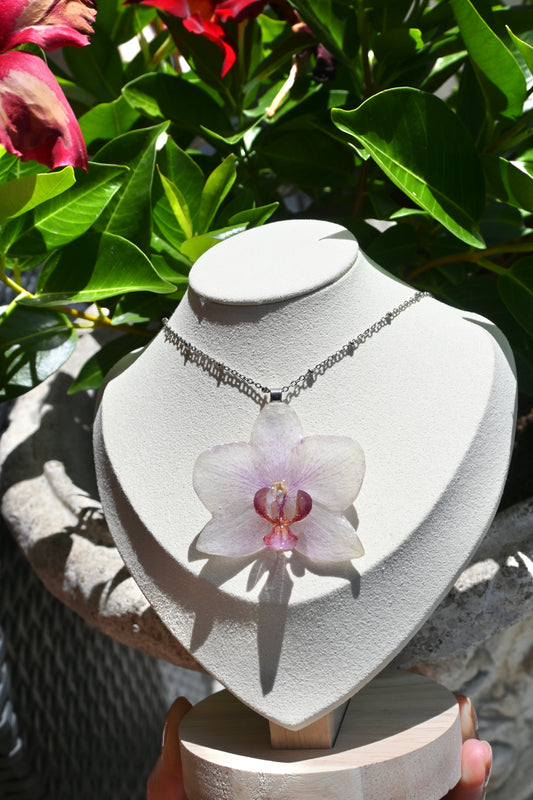 Collana Orchidea Phalaenopsis sfumature viola - Acciaio argentato