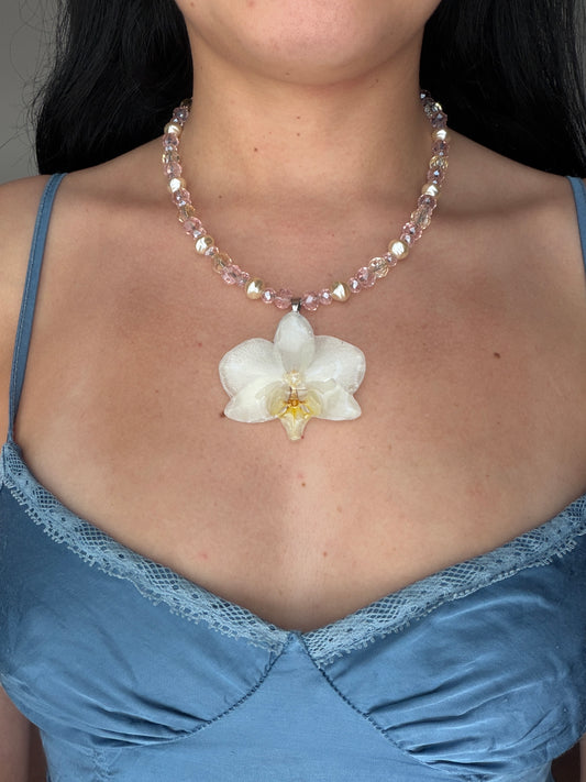 Collana Orchidea Bianca - Perline in vetro